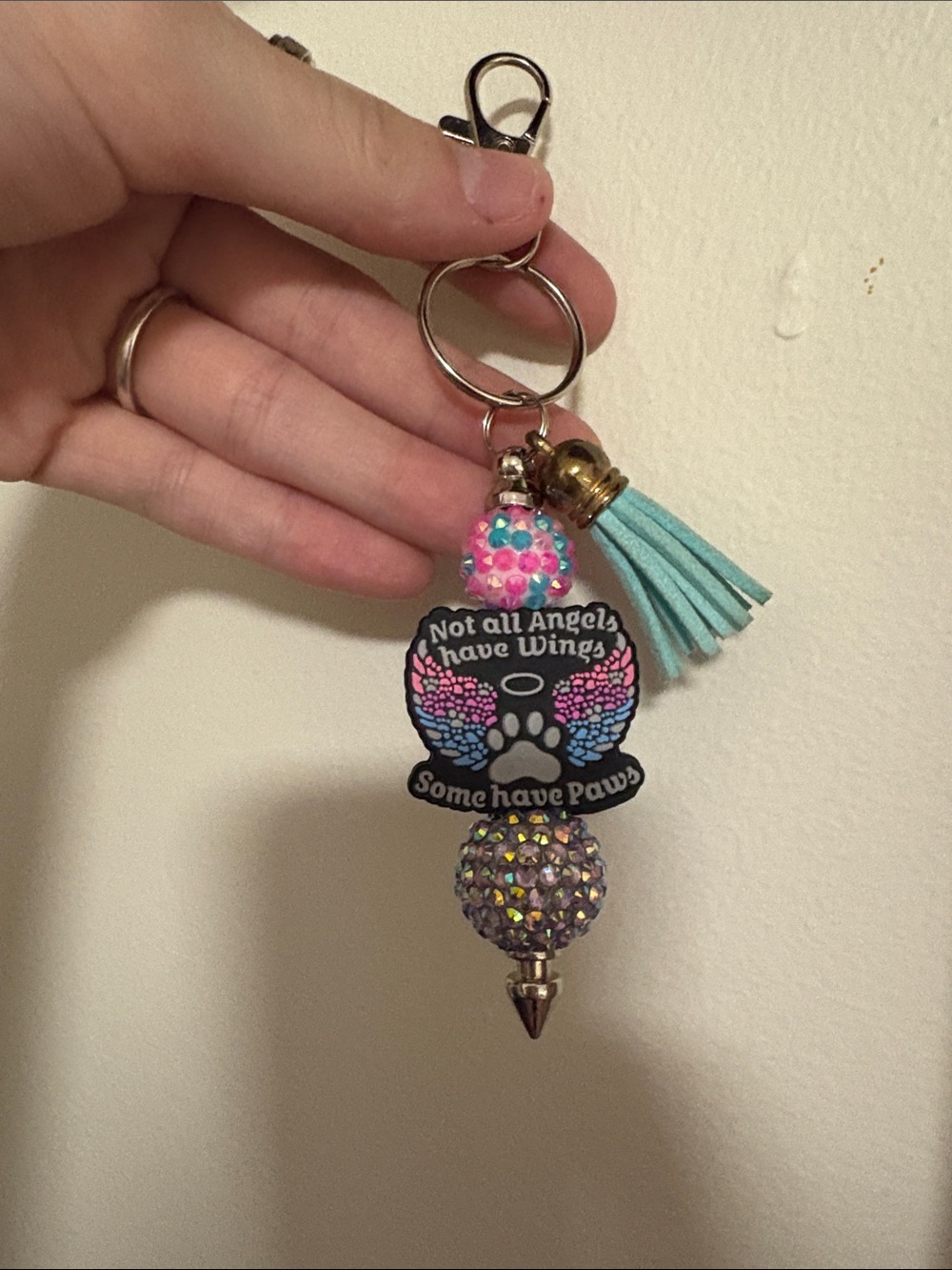 Not all Angels Have Wings Some Have Paws Tassel Keychain - Pink & Aqua